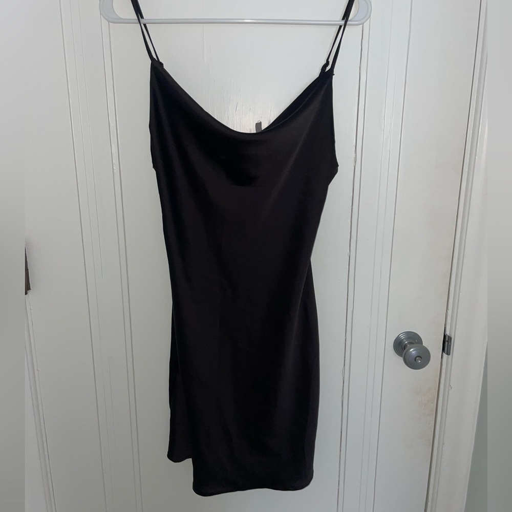 Cowl Neck Black Slip Dress